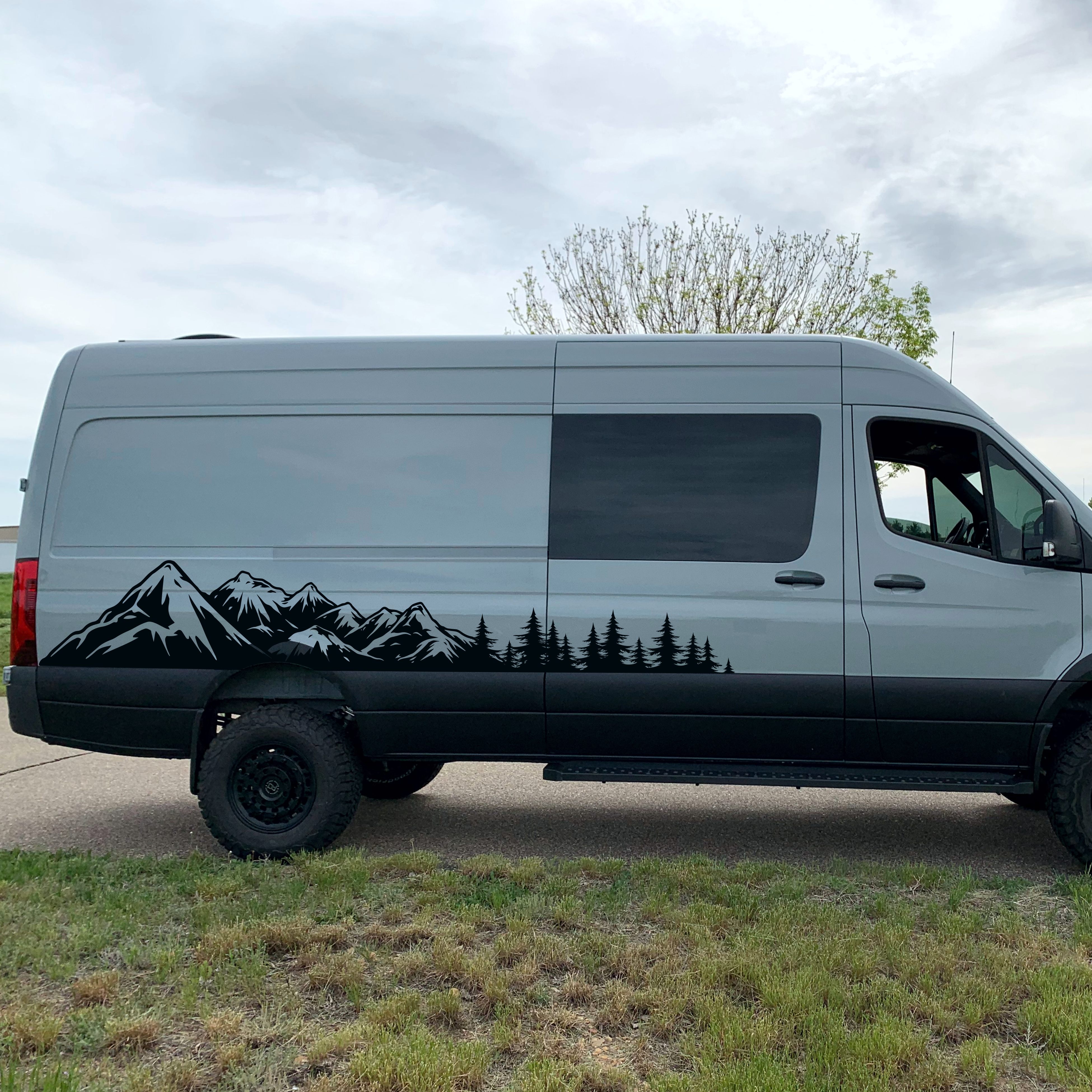 Mountain range on van